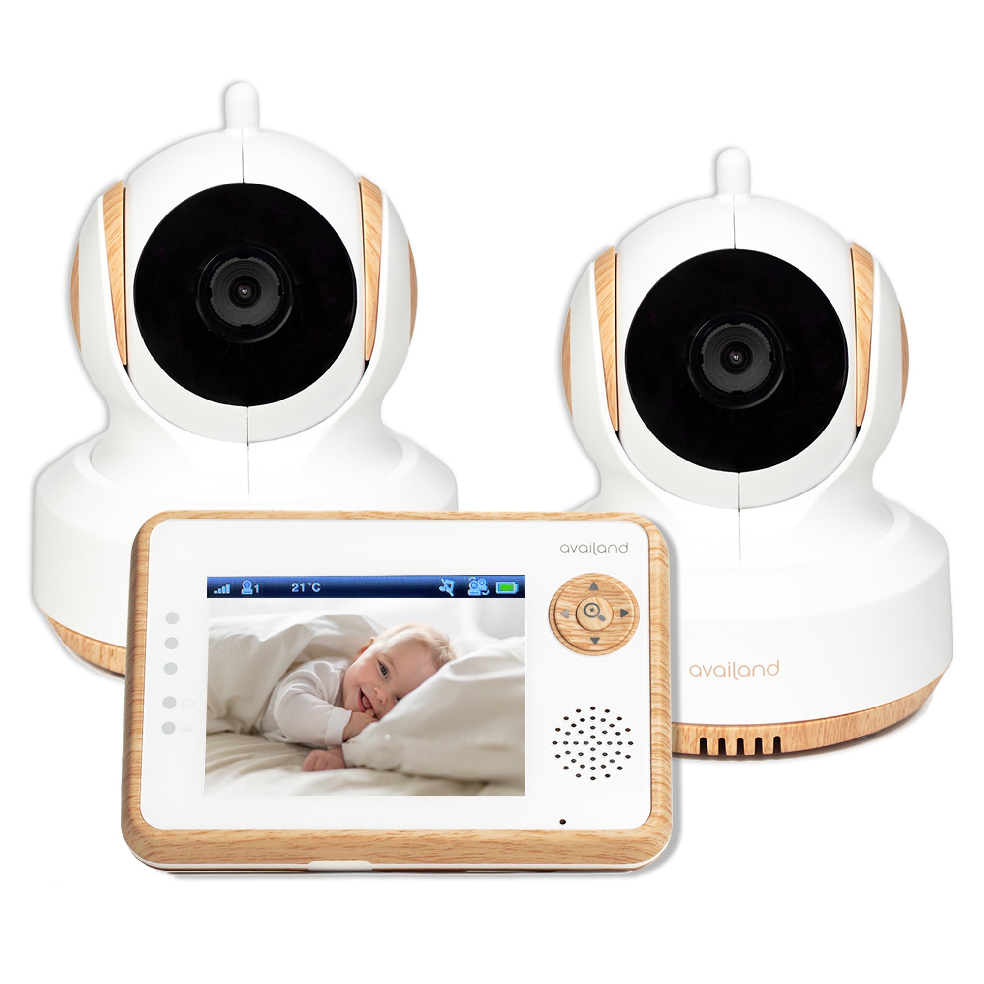 Monitor para bebê Availand Follow Baby Wooden Edition 2 câmeras